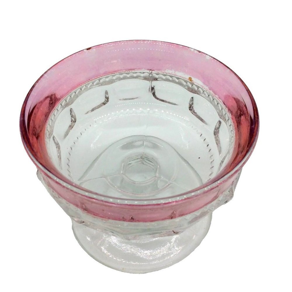 4 King's Crown Vintage Cranberry Flashed Band Thumbprint Footed Sherbet Compotes - Picture 6 of 6